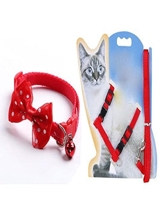 Pups&Pets 1Pc Cat Collars with Bow Tie and Bell 1Pc Cat Body Harness Leash Nylon Set 10mm Adjustable Puppy Kitten Or Certain Puppies Necktie Collar, Pack of 2 (Mult Color) - Image 1